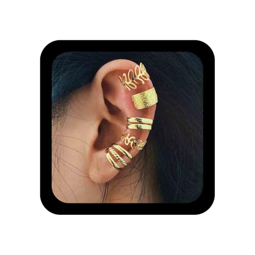 Cimenexe Gold Boho Leaf Cuff Ohrringe - Clip-on, 5 Stück - Gold, Ohne Edelstein - Für Frauen und Mädchen - Alltag, Partys von Cimenexe