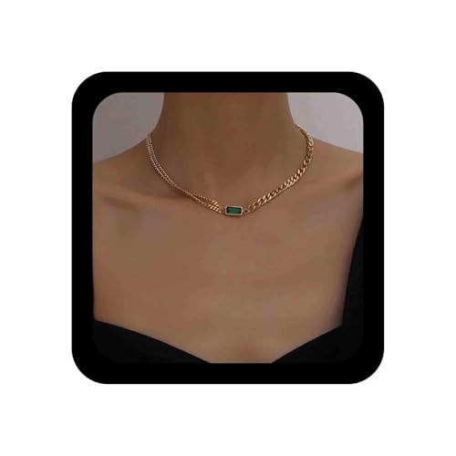 Cimenexe Bohemian Square Smaragd Kristall Anhänger Halskette Cz Smaragd Choker Halskette Kurz Grün CZ Halskette Kette Gold Kubanische Kette Halskette Schmuck für Frauen und Mädchen von Cimenexe
