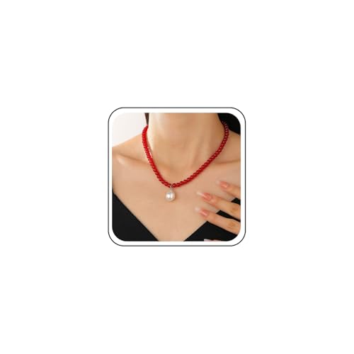 Cimenexe Bohemian Teardrop Perle Choker Halskette Rot Acryl Perlen Kragen Halskette Perle T Bar Kette Halskette Rund Rot Perlen Halskette Schmuck Für Frauen von Cimenexe