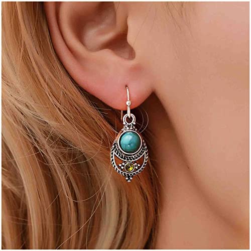 Cimenexe Bohemian Türkis Ohrhänger Silber Naturstein Ohrhänger Vintage Tropfenohrringe Retro Hohle Blume Ohrringe Schmuck für Frauen und Mädchen Geschenke von Cimenexe