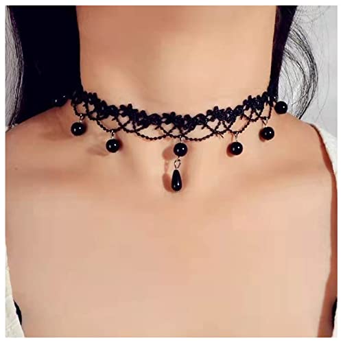 Cimenexe Goth Spitzen Halskette Schwarz Kristall Baumeln Halskette Wassertropfen Strass Halskette Choker Vintage Schwarz Spitzen Halskette Schmuck Für Frauen Und Mädchen Halloween Party Cosplay von Cimenexe