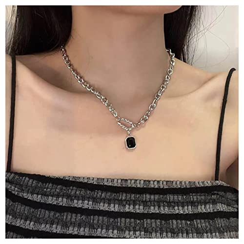 Cimenexe Gothic Black Square Pendant Halskette Black Crystal Halskette Square Crystal Choker Halskette Silber Chunky Gliederkette Halskette Schmuck für Frauen und Mädchen von Cimenexe