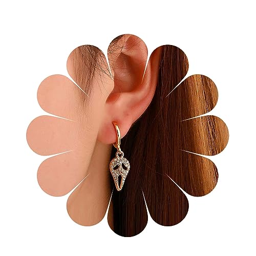 Cimenexe Gothic Kristall Schädel Baumeln Ohrringe Gold Cz Skelett Ohrringe Cz Gepflastert Geist Tropfen Ohrringe Punk Strass Geist Ohrringe Halloween Schädel Ohrringe Schmuck Für Frauen Und Mädchen von Cimenexe