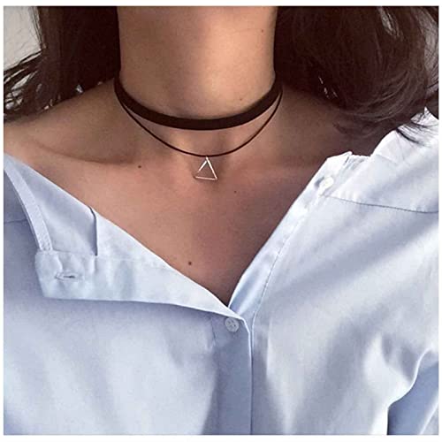 Cimenexe Gothic Leder Choker Halskette Silber Dreieck Anhänger Halskette Geometrisch Geschichtet Leder Kragen Halskette Geometrisch Halskette Punk Halskette Kettenschmuck von Cimenexe