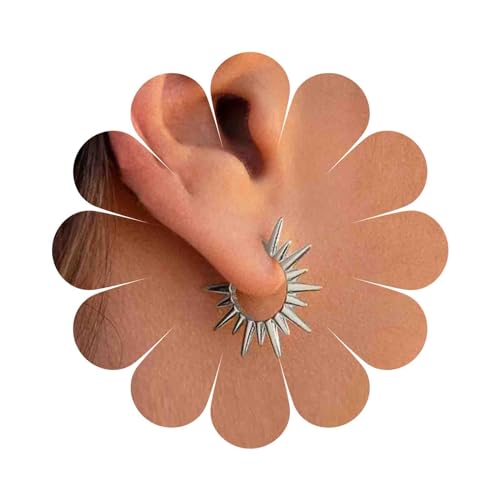 Cimenexe Gothic Spikes Nieten Baumeln Ohrringe Silber Sunburst Tropfen Ohrringe Metall Spike Ohrstecker Vintage Sunburst C Hoop Ohrringe Schmuck Für Frauen Und Mädchen Geschenke von Cimenexe