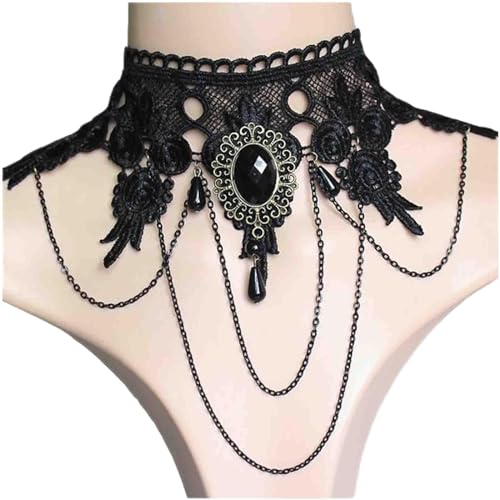 Cimenexe Gothic Spitzen Halskette Choker Schwarz Kristall Halskette Wassertropfen Strass Kragen Halskette Vintage Schwarz Spitze Halskette Schmuck Für Frau Und Mädchen Halloween Hochzeit Party Cosplay von Cimenexe