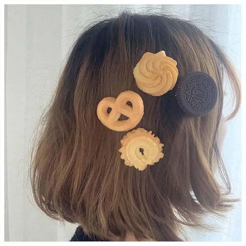 Cimenexe Kekse Haarnadeln Mini Gefälschte Kekse Haarspangen Cartoon Haarschmuck Kreative Haarspange Für Frauen (4pcs) von Cimenexe