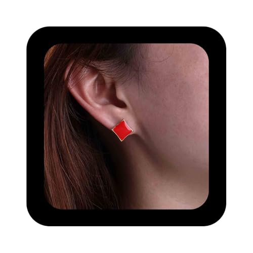 Cimenexe Punk Acryl Poker Ohrstecker Ohrringe Emaille Spielen Muster Schmuck Für Frauen (rot Quadrat) von Cimenexe
