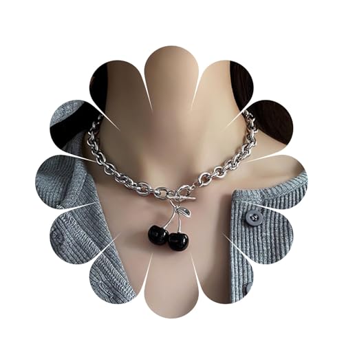 Cimenexe Punk Black Cherry Choker Halskette Schwarz Onyx Kirsche Anhänger Halskette Silber Büroklammer Kette Halskette Schwarze Kirsche Verschluss Halskette Schmuck Für Frauen Und Mädchen Geschenke von Cimenexe