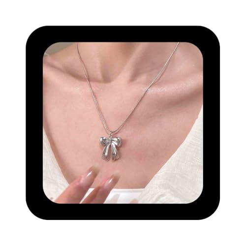 Cimenexe Punk Bow Choker Halskette Silber Metall Fliege Anhänger Halskette Runde Schlange Knochen Kette Halskette Minimalistische Schleife Schlanke Kette Halskette Schmuck Für Frauen von Cimenexe