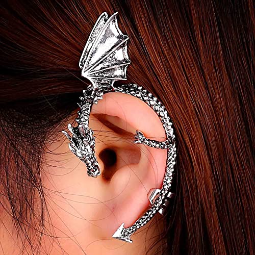 Cimenexe Punk Drachen Manschettenohrring Silber Drachenknorpel Wickelohrring Huggie Drachen Ohrkletterer Ohrring Antiker Drache Manschette Wrap Around Ohrring Schmuck Für Frauen Und Mädchen Geschenke von Cimenexe