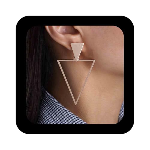 Cimenexe Punk Dreieck Baumeln Ohrringe Gold Dreieck Form Tropfen Ohrring Doppel Metall Dreiecke Ohrstecker Übertrieben Geometrischen Reifen Ohrringe Schmuck Für Frauen von Cimenexe