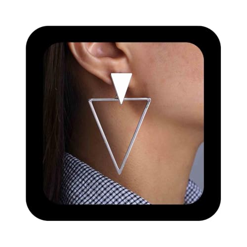 Cimenexe Punk Dreieck Baumeln Ohrringe Silber Dreieck Form Tropfen Ohrring Doppel Metall Dreiecke Ohrstecker Übertrieben Geometrischen Reifen Ohrringe Schmuck Für Frauen von Cimenexe
