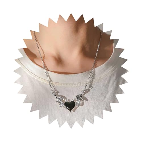 Cimenexe Punk Emaille Flügel Herz Choker Halskette Silber Drachenflügel Anhänger Halskette Schwarz Metall Teufel Herz Halskette Gothic Fledermaus Flügel Kette Halskette Schmuck Für Frauen Und von Cimenexe