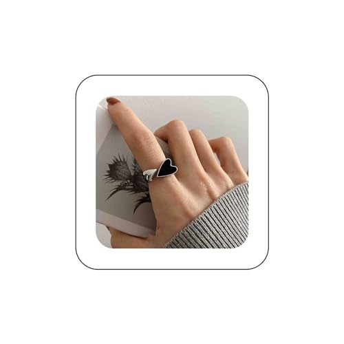 Cimenexe Punk Emaille Herz Fingerring Silber Doppelherz Ring Schwarz Emaille Herzring Kleines Herz Halb Offener Ring Verstellbarer Ring Schmuck Für Frauen Und Mädchen Geschenke von Cimenexe