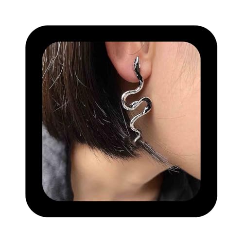Cimenexe Punk Emaille Schlange Ohrstecker Schwarz Acryl Schlange Baumeln Ohrring Gothic Viper Serpent Drop Ohrring Silber Metall Tier Schlange Ohrringe Schmuck Für Frauen von Cimenexe