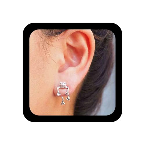 Cimenexe Punk Frosch Ohrstecker Ohrringe Silber frosch Ohrstecker Ohrringe 3d Ohrring Zweiseitig ohrringe Vorne Hinten Ohrring Schmuck Für Frauen Und Mädchen Süße Geschenke von Cimenexe