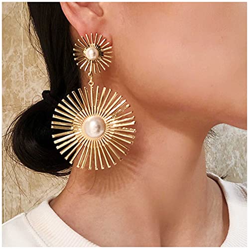 Cimenexe Punk Große Sunburst Ohrstecker Gold Perle Sonne Baumeln Ohrringe Große Sonnenstrahl Retro Personalisierte Aussage Tropfen Schmuck Für Frauen Und Mädchen von Cimenexe