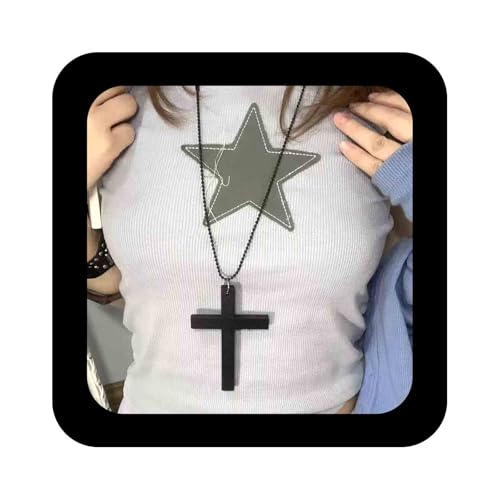 Cimenexe Punk Holzkreuz Choker Halskette Schwarz Holzkreuz Anhänger Halsketten Langes Kruzifix Perlenkette Halsketten Vintage Große Kreuze Kruzifix Halskette Schmuck Für Frauen (schwarz) von Cimenexe
