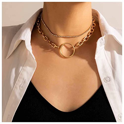 Cimenexe Punk Kreis Karma Halskette Choker Geometrisch Kreis Choker Halskette Geschichtet Tennis Kette Halskette Gold Cuban Link Kollarbone Halskette Kettenschmuck Für Frauen von Cimenexe
