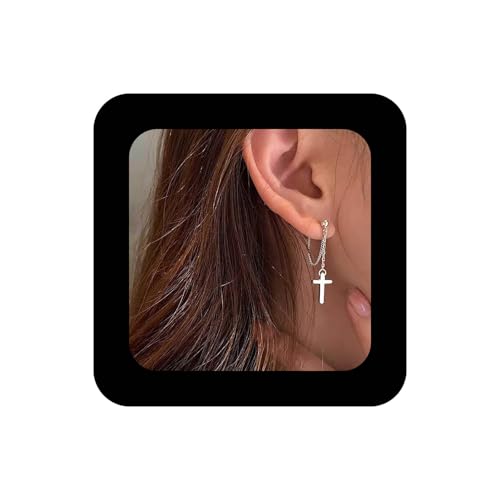 Cimenexe Punk Kreuz Jacke Ohrringe Silber Kruzifix Quaste Kette Ohrring Kleine Kruzifix Quaste Baumeln Ohrring Minimalistische Kreuz Kette Tropfen Ohrringe Schmuck Für Frauen von Cimenexe