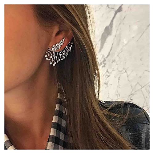 Cimenexe Punk Kristall Flügel Ohr Jacke Ohrringe Kristall Kletterer Ohrstecker Silber Strass Flügel Ohrringe Engelsflügel Ohrstecker Vorderseite Rückseite Zwei Wege Ohrringe Schmuck für Frauen von Cimenexe