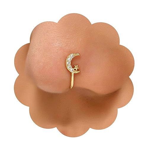 Cimenexe Punk Kristall Nasenring Gold Mond Stern Clip On Nasenring Kristall Mondsichel Nasenring Strass Mond Stern Nasenring Reifen Schmuck Für Frauen Und Mädchen Geschenke von Cimenexe