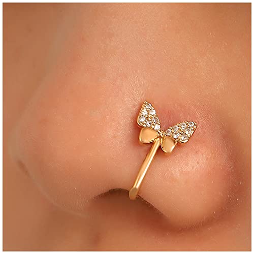 Cimenexe Punk Kristall Nasenring Gold Schmetterling Nasenring Cz Schmetterling Clip On Nasenring Strass Schmetterling Non Pierced Nasenring Schmuck Für Frauen Und Mädchen Geschenke von Cimenexe