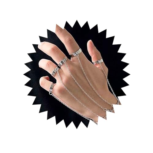 Cimenexe Punk Layered Finger Armband Kette Quaste Sklavenarmband Silberring Handgelenk Armband Halboffener Ring Handkette Armbänder Statement Handkette Armbänder Schmuck für Frauen und Mädchen von Cimenexe