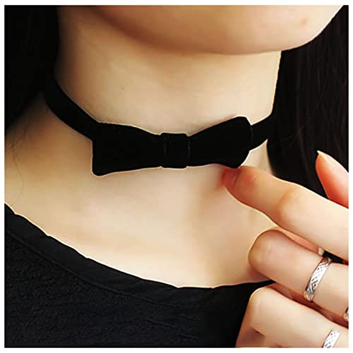 Cimenexe Punk Samtband Schleife Halskette Schwarzer Satin Kragen Halskette Schwarzes Wildleder Choker Halskette Schwarze Fliege Leder Choker Halskette Schmuck Für Frauen Und Mädchen Geschenke von Cimenexe