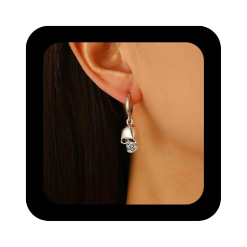 Cimenexe Punk Schädel Kopf Ohrringe Silber Skelett Reif Ohrring Gothic Metall Schädel Kopf Ohrring Halloween Skelett Kreis Reif Ohrringe Schmuck Für Frauen von Cimenexe