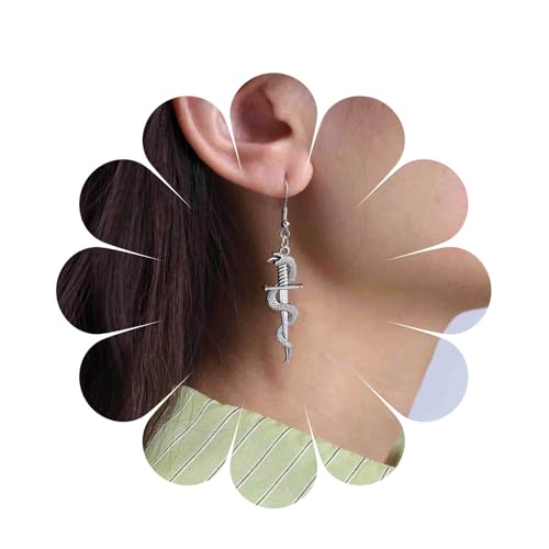 Cimenexe Punk Schlange Schwert Baumeln Ohrringe Silber Schlange Dolch Ohrringe Gothic Messer Schlange Haken Ohrringe Retro Schwert Schlange Ohrringe Schmuck Für Frauen Und Mädchen Geschenke von Cimenexe