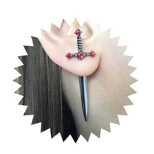 Cimenexe Punk Schwert Ohrringe Gothic Rubin Schwert Ohrstecker Ohrringe Schwarz Kristall Dolch Ohrringe Vintage Rubin Schwert Ohrstecker Schmuck Für Frauen Und Mädchen Geschenke von Cimenexe