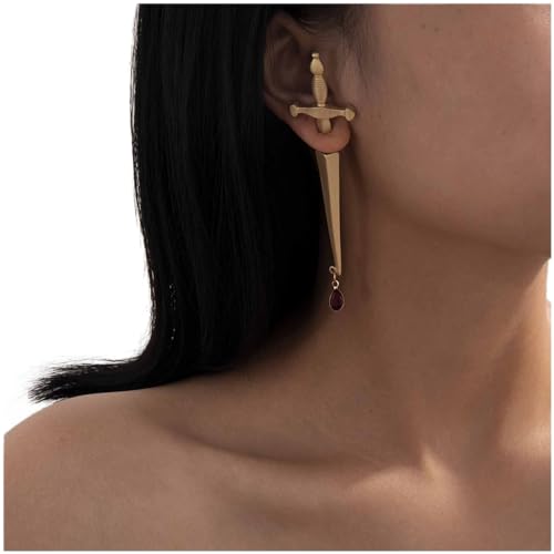 Cimenexe Punk Schwert Ohrringe Vintage Schwert Ohrstecker Ohrringe Retro Dolch Ohrstecker Gold Wassertropfen Kristall Ohrringe Schmuck Für Frauen Und Mädchen Geschenke von Cimenexe
