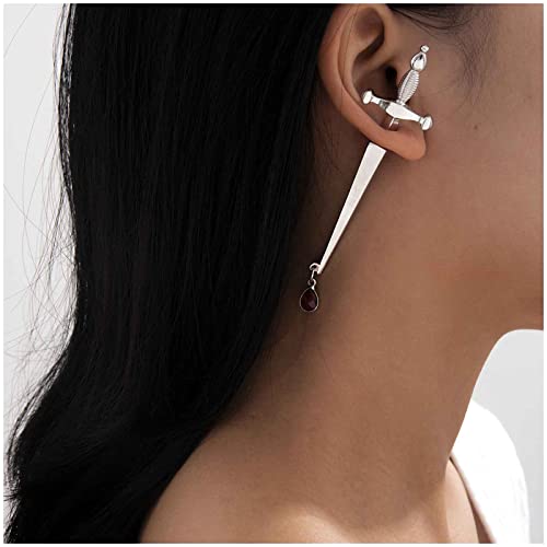 Cimenexe Punk Schwert Ohrringe Vintage Schwert Ohrstecker Ohrringe Retro Dolch Ohrstecker Silber Wassertropfen Kristall Ohrringe Schmuck Für Frauen Und Mädchen Geschenke von Cimenexe