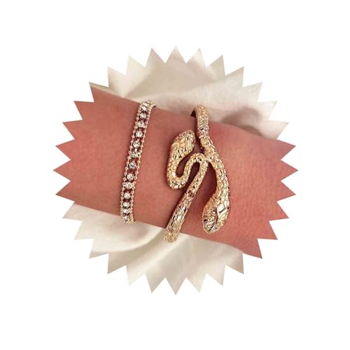Cimenexe Punk Serpent Armband Geschichtet Schlange Armband Schichtung Kristall Armbänder Gold Cz Chunky Handkette Schmuck Für Frauen Und Mädchen von Cimenexe