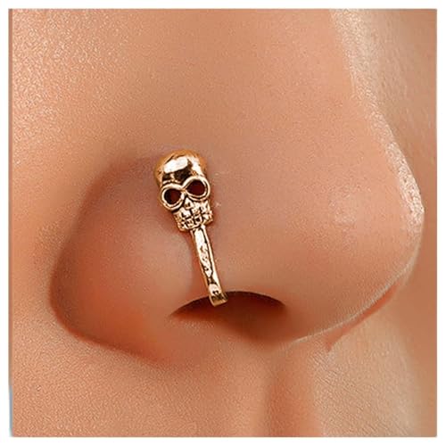 Cimenexe Punk Skull Clip On Nasenring Goldener Totenkopf Non Piercing Nasenring Totenkopf Nasenmanschette Hoop Ring Totenkopf Septum Piercing Ring Schmuck für Frauen und Mädchen Geschenke von Cimenexe