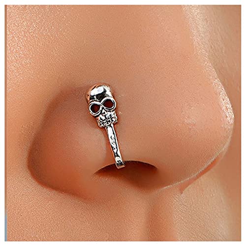 Cimenexe Punk Skull Clip On Nasenring Silber - Non Piercing Totenkopf Nasenmanschette Hoop Ring Septum Piercing Schmuck für Frauen und Mädchen Geschenke von Cimenexe