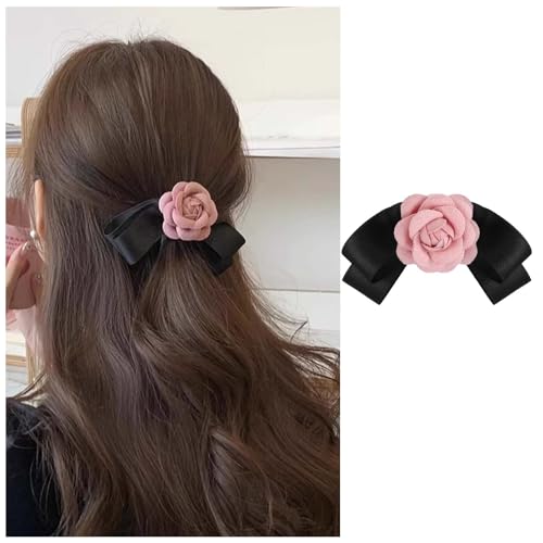 Cimenexe Retro Kamelie Schleife Haarspangen Samtbogen Haarspange Barrette Rosa Kamelie Blume Haarspange Barretten Rosa Kamelie Bogen Haarspange Bogen Winter Dekorative Haarschmuck Für Frauen von Cimenexe