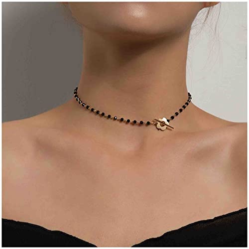 Cimenexe Vintage Black Crystal Choker Halskette Bohemian Flower Toggle Chain Halskette Minimalist Gold Flower Necklace Choker Black Strass Schlüsselbein Halskette Schmuck für Frauen und Mädchen von Cimenexe