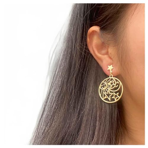 Cimenexe Vintage Hohl Kreis Stern Ohrringe Mondsichel Ohrringe Gold Stern Ohrstecker Ohrringe Minimal Sonne Tropfen Ohrringe Schmuck Für Frauen Und Mädchen von Cimenexe