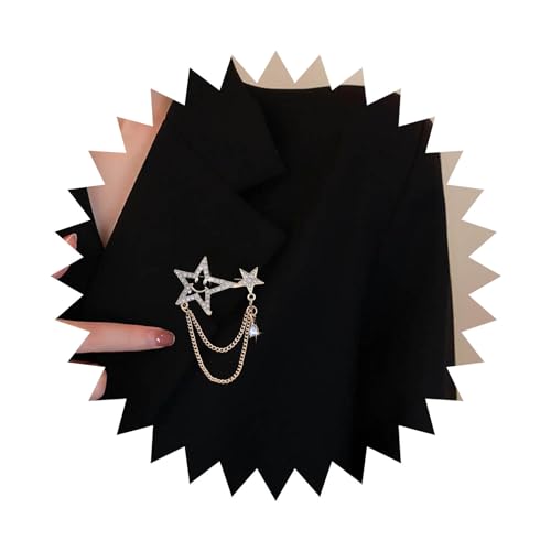Cimenexe Vintage Kristall Stern Brosche Gold Cz Hohl Stern Brosche Pin Cz Gepflastert Stern Quaste Kette Pin Brosche Strass Stern Brosche Pin Hochzeit Revers Pin Bankett Abzeichen Pins Schmuck von Cimenexe