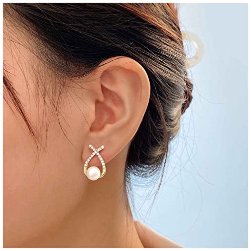 Cimenexe Vintage Perlen Ohrstecker Cz Perlen Ohrringe Böhmische Perlen Ohrstecker Gold Kristall Bar Ohrringe Perlen Kreuz Ohrringe Schmuck Für Frauen Und Mädchen Geschenke von Cimenexe