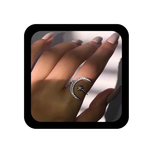 Cimenexe böhmische Halbmondringe Vintage gepflasterter Mond Fingerringe Cz Stern Fingerringe Silber Kristall Knuckle Ring verstellbarer halb offener Ring Handschmuck für Frauen und Mädchen Geschenke von Cimenexe