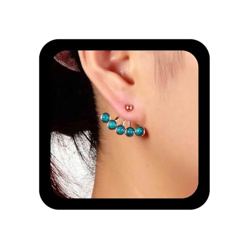 Cimenexe böhmische Türkis-Ohrjacken-Ohrringe blaue Edelstein-Jackenohrringe Naturstein-Ohrstecker Vintage-Ohrringe mit blauen Edelsteinen Zwei-Wege-Ohrringe vorne hinten Ohrringe Schmuck für Frauen von Cimenexe