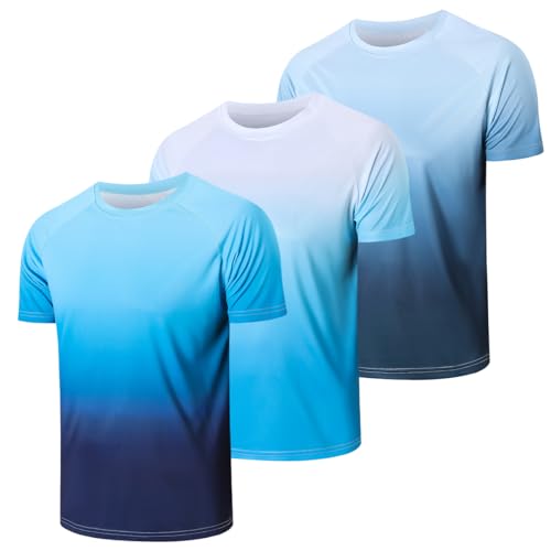 Cimic 3er Pack UV Shirt Herren Rashguard UPF 50+ UV Schutz Shirts Wasser Schwimmshirt Funktionsshirt Herren Lässig Sonnenschutz Sport Tshirt Männer Atmungsaktiv für Outdoor Schwimmen(0817-Blue-L) von Cimic