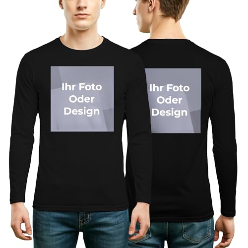 Cimpress Personalisiertes T-Shirt Herren Langarm, Mit Eigenem Motiv oder Logo Bedrucken, Schwarz XXL, 100% Baumwolle, Geschenk Männer von Cimpress
