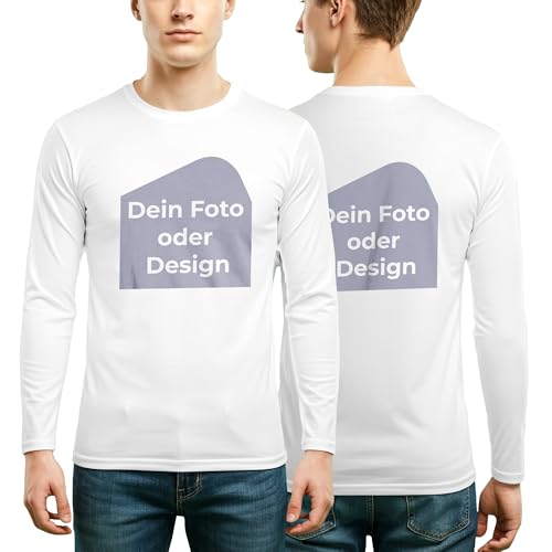 Cimpress Personalisiertes T-Shirt Herren Langarm, Mit Eigenem Motiv oder Logo Bedrucken, Weiß Größe S, 100% Baumwolle, Geschenk Männer von Cimpress