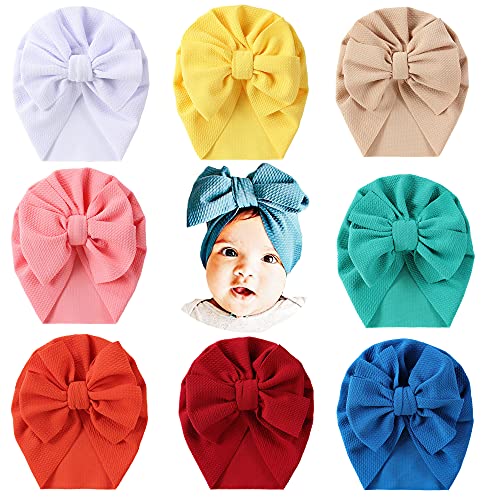 Cinaci 8er-Pack Turban-Mützen mit großen Schleifenkappen, Mützen, Kopfbedeckungen für Babys, Mädchen, Kleinkinder, Kinder von Cinaci