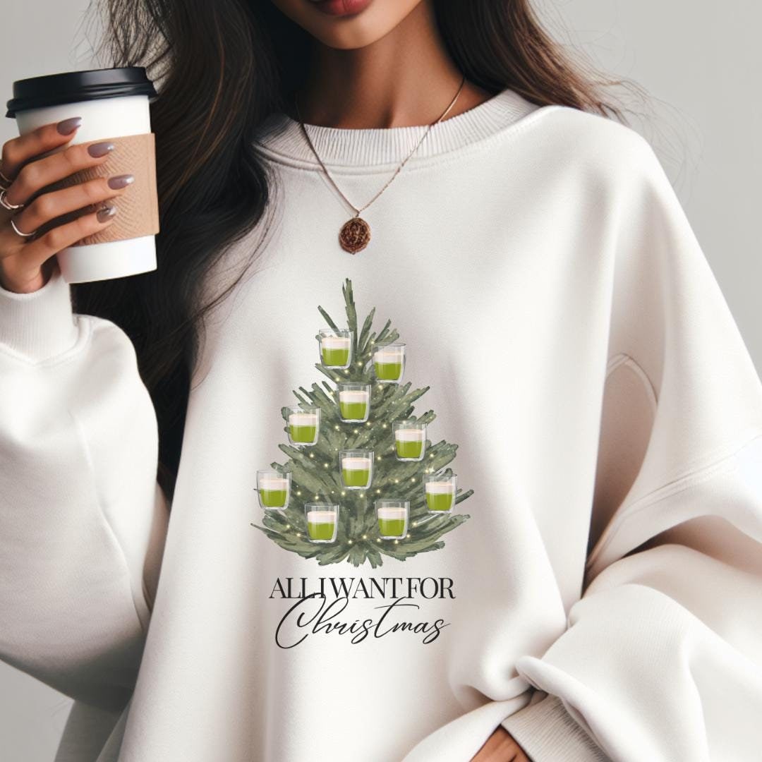 All I Want For Christmas Is Matcha Latte Tree Bestie Retro Sweatshirt Barista Y2K Wellness Lover Yoga Gift Mother Pilates Santa 90S Hoodie von CincerelyYoursShop